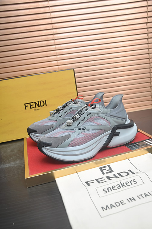 フェンディ テクニカル メッシュ&レザー スニーカー グレー オレンジ shoes616 - 画像 (4)