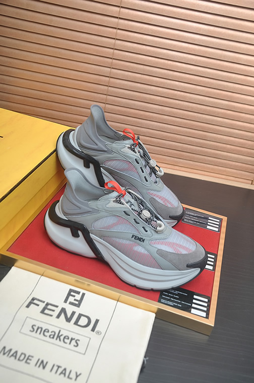 フェンディ テクニカル メッシュ&レザー スニーカー グレー オレンジ shoes616 - 画像 (6)