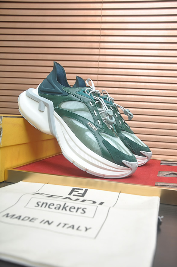 フェンディ テクニカル メッシュ&レザー スニーカー グリーン/ホワイト shoes617 - 画像 (3)