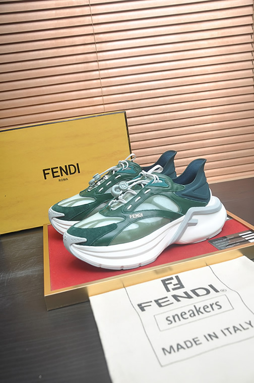 フェンディ テクニカル メッシュ&レザー スニーカー グリーン/ホワイト shoes617 - 画像 (4)
