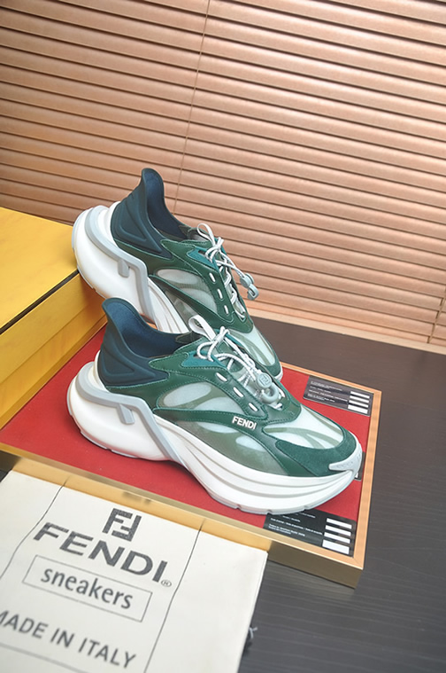 フェンディ テクニカル メッシュ&レザー スニーカー グリーン/ホワイト shoes617 - 画像 (6)