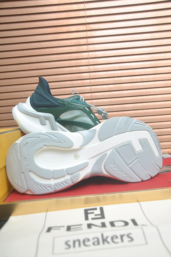 フェンディ テクニカル メッシュ&レザー スニーカー グリーン/ホワイト shoes617 - 画像 (7)