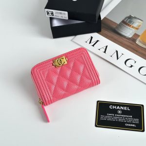 ボーイ シャネル ジップ コインパース キャビアスキン ローズピンク ゴールド金具 A80602