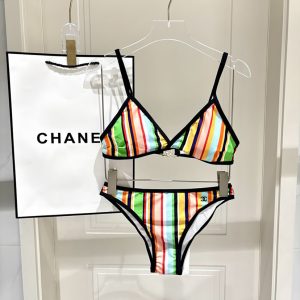 シャネル ココマーク マルチストライプ 三角ビキニ スイムウェア マルチカラー ブラック FS528