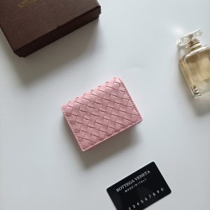 ボッテガヴェネタ イントレチャート レザー 三つ折り財布 ミニウォレット ピンク 814091