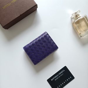 ボッテガヴェネタ イントレチャート レザー 三つ折り財布 ミニウォレット パープル 814091