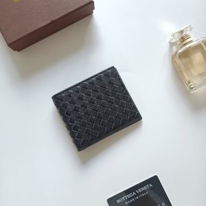 ボッテガヴェネタ イントレチャート レザー 二つ折り財布 札入れ ブラック 743211