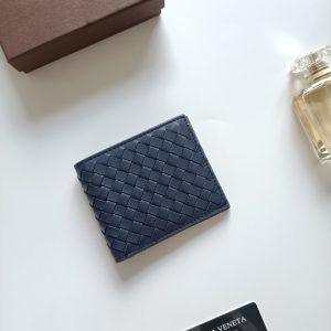 ボッテガヴェネタ イントレチャート レザー 二つ折り財布 札入れ ネイビー 743211