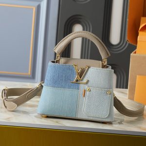 ルイヴィトン カプシーヌ MINI モノグラム デニム パッチワーク 2WAY ハンドバッグ ブルー ベージュ M27302