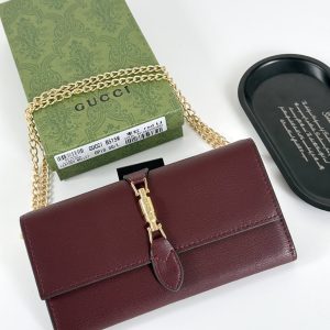 グッチ ジャッキー 1961 レザー チェーンウォレット 長財布 ボルドー gucB515