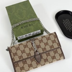 グッチ ジャッキー 1961 GGキャンバス チェーンウォレット 長財布 ブラウン gucB605