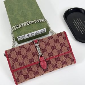 グッチ ジャッキー 1961 GGキャンバス チェーンウォレット 長財布 ボルドー gucB605