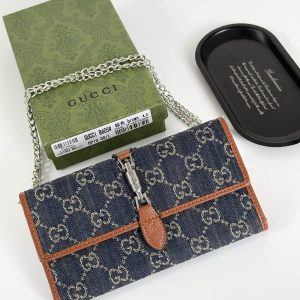 グッチ ジャッキー 1961 GGデニム チェーンウォレット 長財布 ブルー gucB605
