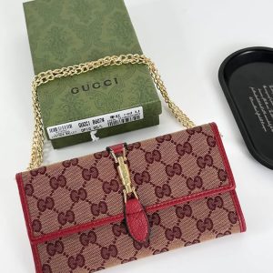 グッチ ジャッキー 1961 GGキャンバス チェーンウォレット 長財布 ボルドー gucB607