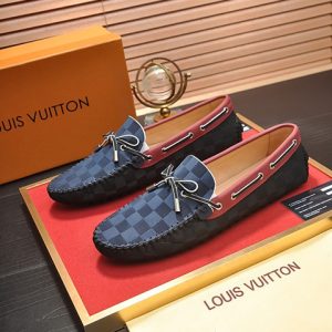 ルイヴィトン ホッケンハイム ライン ダミエ アンフィニ ローファー ドライビングシューズ ブラック ブルー shoes644