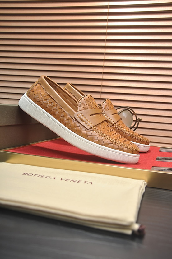 ボッテガヴェネタ イントレチャート レザー ローファー スニーカー スリッポン ライトブラウン shoes668 - 画像 (3)