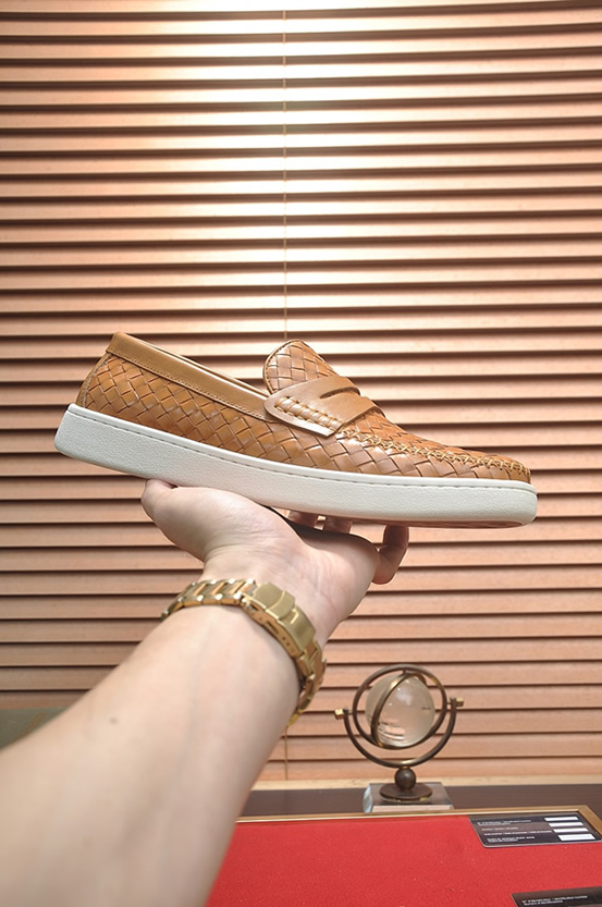 ボッテガヴェネタ イントレチャート レザー ローファー スニーカー スリッポン ライトブラウン shoes668 - 画像 (4)