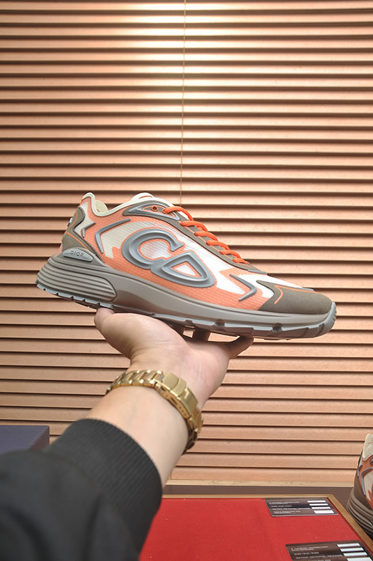 ディオール B30 メッシュ テクニカル ファブリック スニーカー オレンジ グレー shoes676