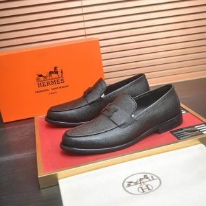 エルメス パリ モカシン グレインレザー ローファー スリッポン ブラック shoes679
