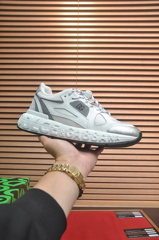 ドルチェ&ガッバーナ スピードスター メッシュ レザー スニーカー ホワイト グレー シルバー shoes685