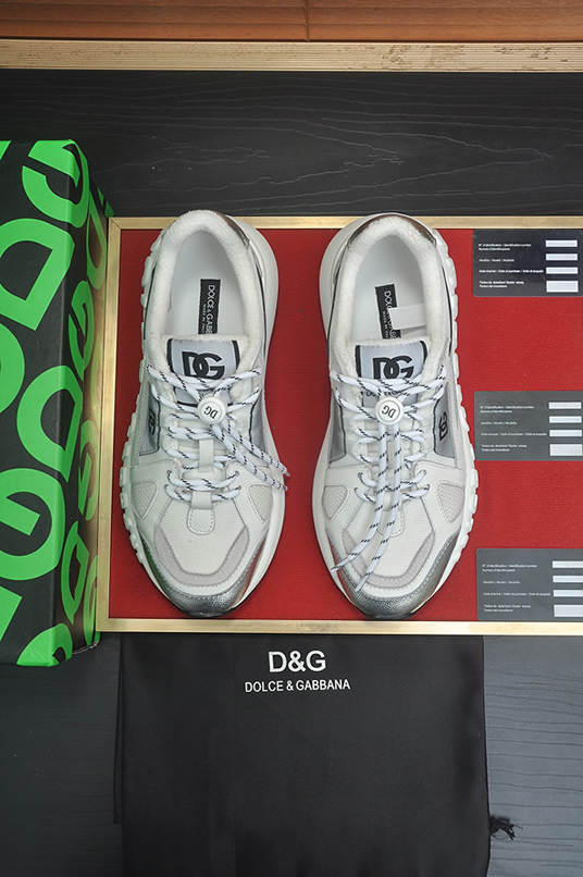 ドルチェ&ガッバーナ スピードスター メッシュ レザー スニーカー ホワイト グレー シルバー shoes685 - 画像 (2)
