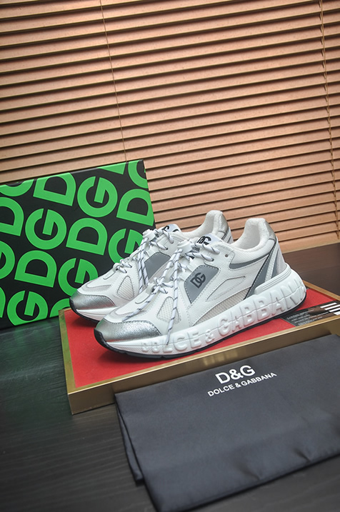 ドルチェ&ガッバーナ スピードスター メッシュ レザー スニーカー ホワイト グレー シルバー shoes685 - 画像 (4)