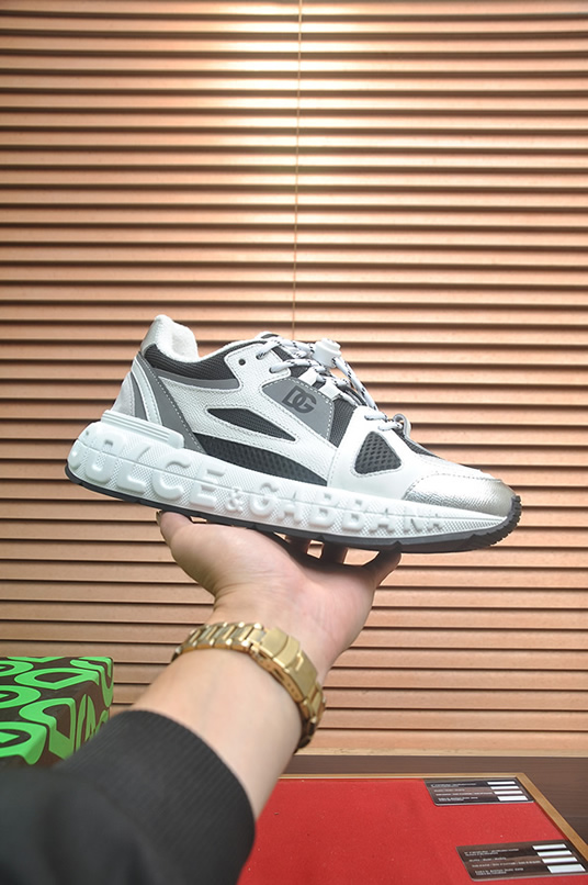 ドルチェ&ガッバーナ スピードスター メッシュ レザー スニーカー ホワイト ダークグレー シルバー shoes686