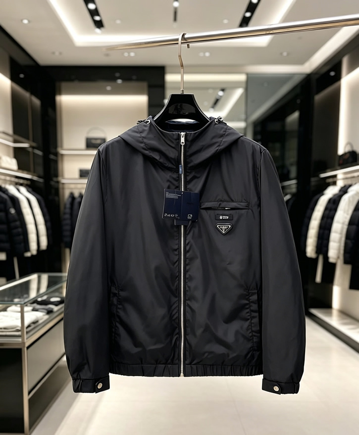 プラダ Re-Nylon フード付き ナイロン ジャケット ブルゾン ブラック FS548