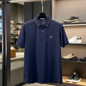 エルメス ストライプトリム 半袖 ポロシャツ ネイビー FS569