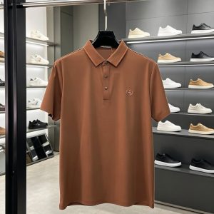 エルメス ストライプトリム 半袖 ポロシャツ ブラウン FS571