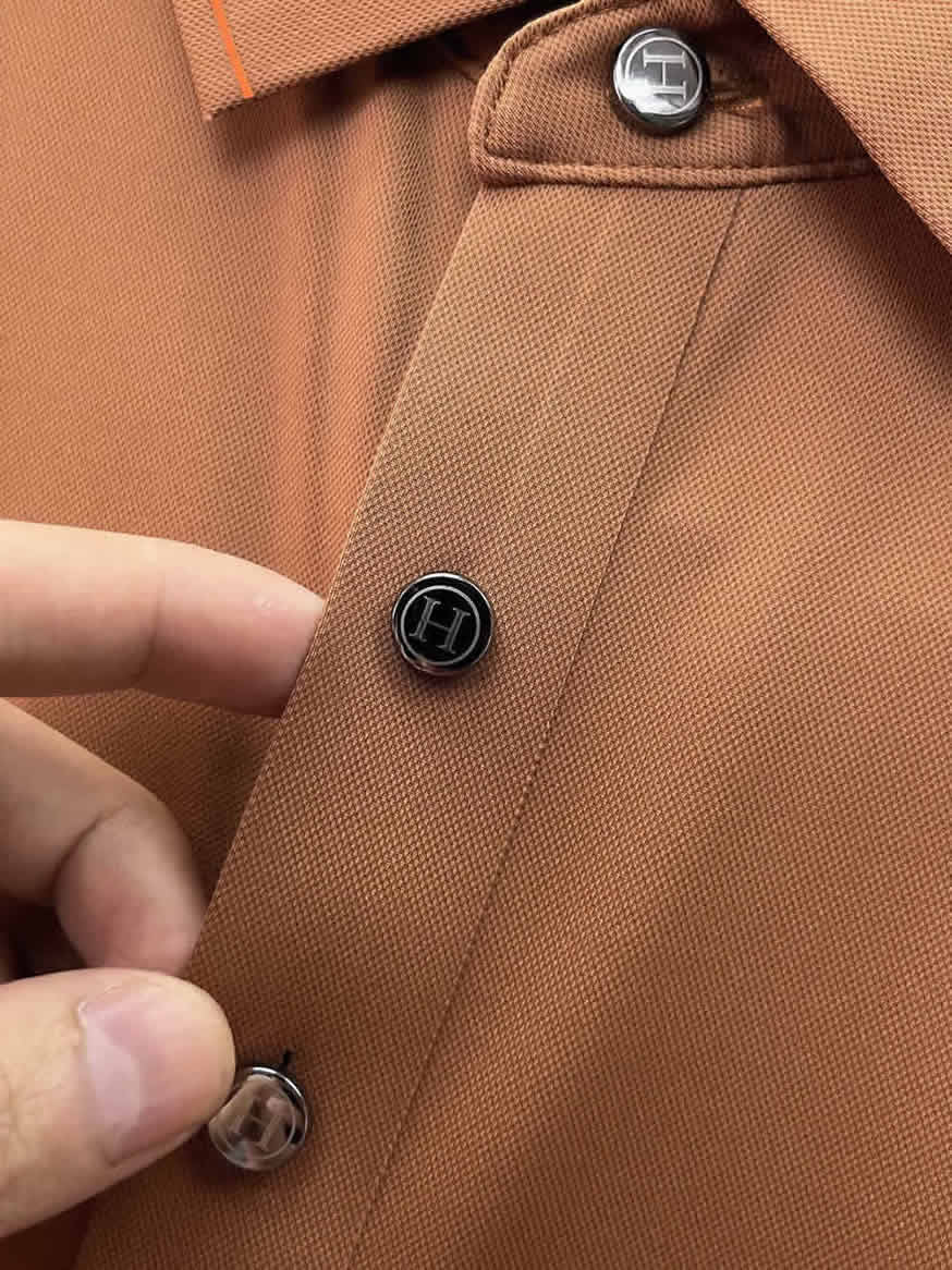 エルメス ストライプトリム 半袖 ポロシャツ ブラウン FS571 - 画像 (9)