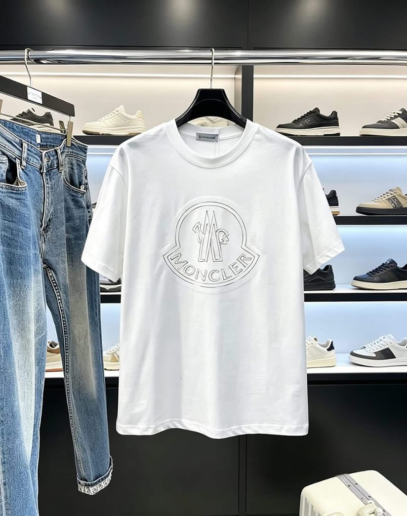 モンクレール ビッグロゴ アウトライン 半袖 Tシャツ ホワイト FS578