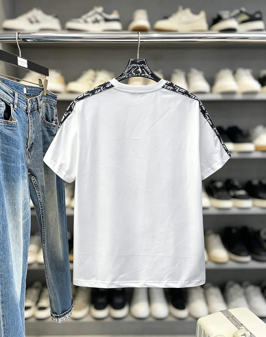ディオール オブリーク テープ&BEE刺繍 半袖 Tシャツ ホワイト FS582 - 画像 (2)