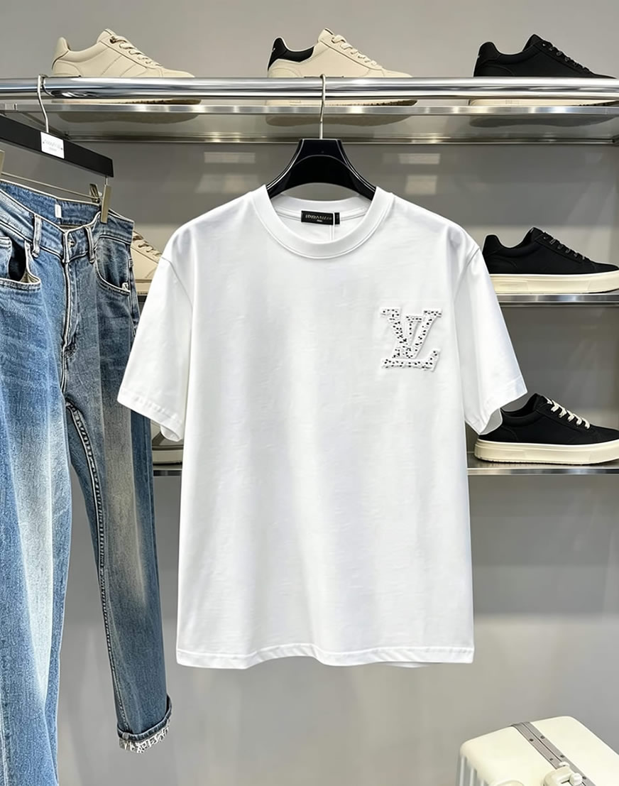 ルイ・ヴィトン LVイニシャル スポット柄 半袖 Tシャツ ホワイト FS585