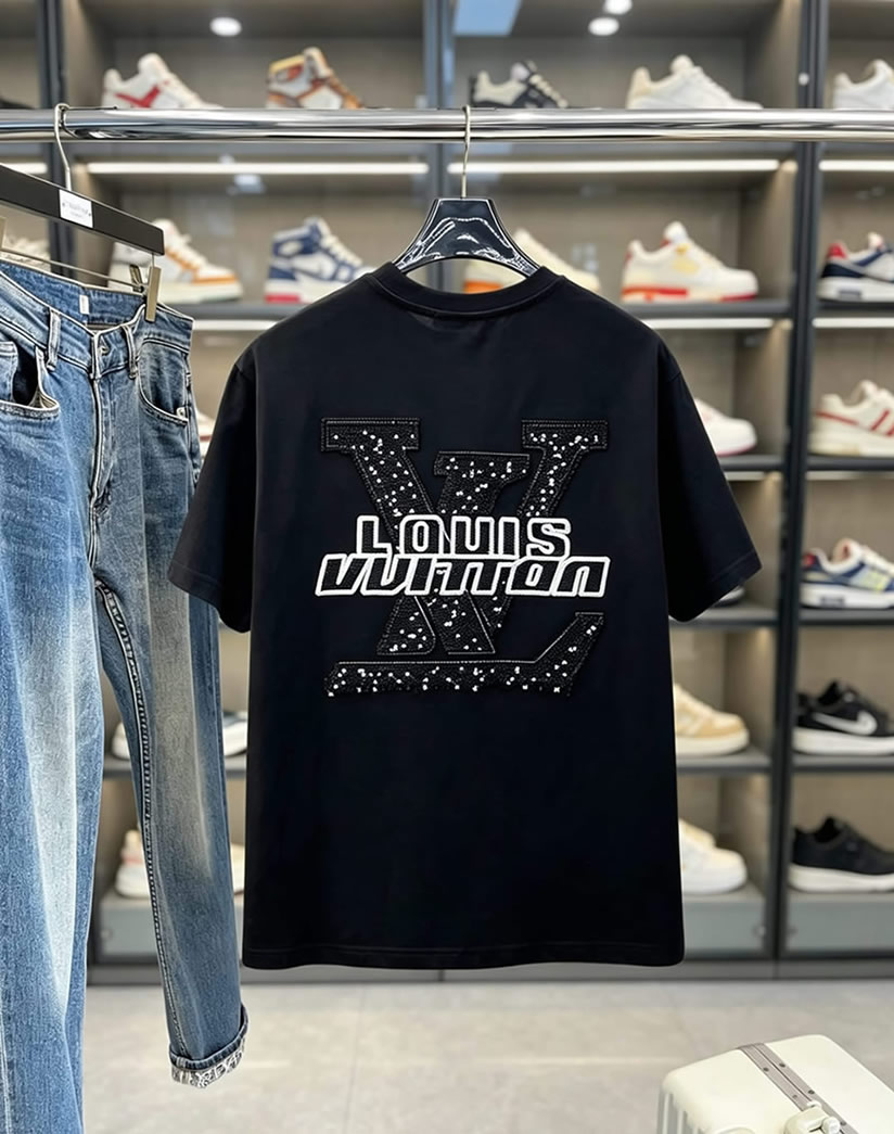 ルイ・ヴィトン LVイニシャル スポット柄 半袖 Tシャツ ブラック FS586 - 画像 (2)