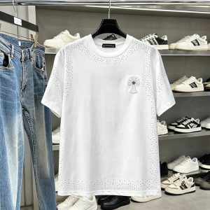 クロムハーツ スタッズ グラデーション クロスパッチ 半袖 Tシャツ ホワイト FS587