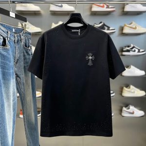 クロムハーツ スタッズ グラデーション クロスパッチ 半袖 Tシャツ ブラック FS588
