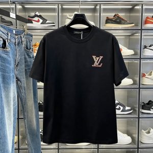 ルイ・ヴィトン LVイニシャル ラインストーン 半袖 Tシャツ ブラック FS589