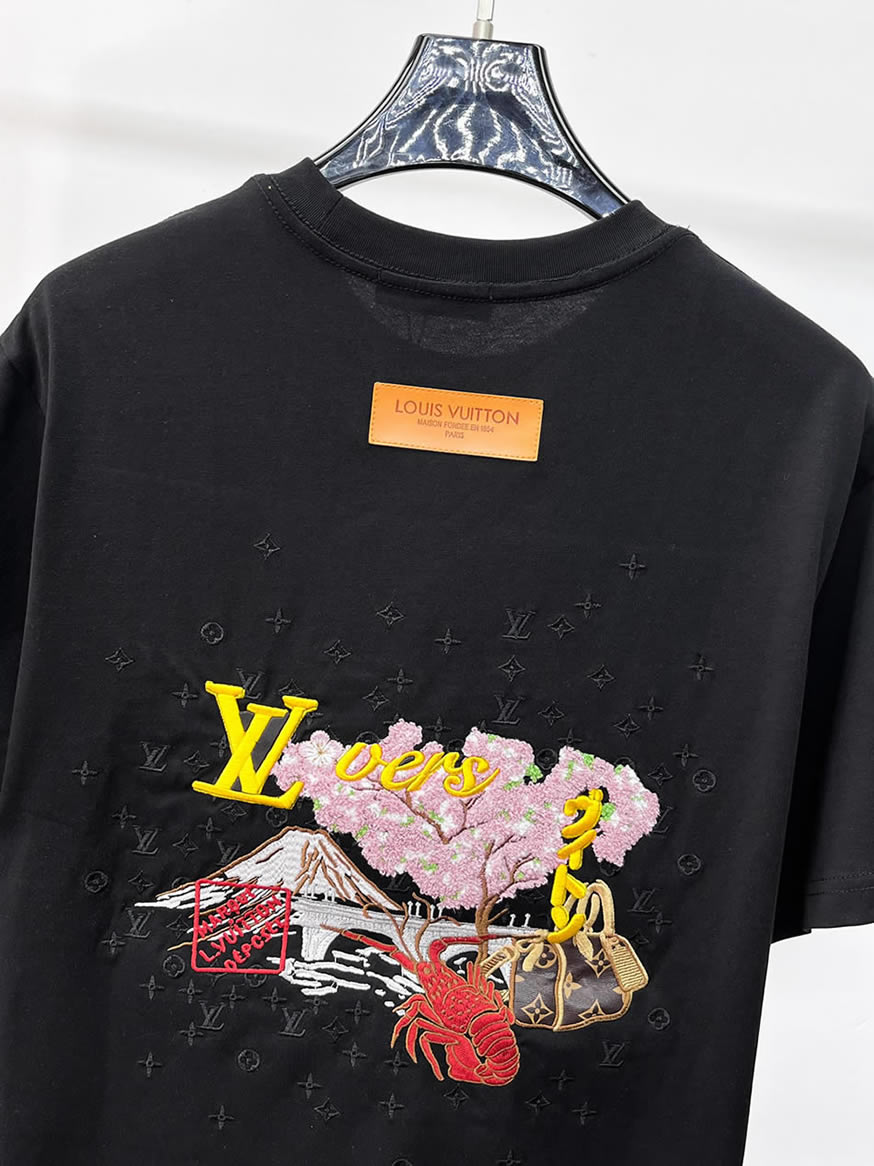 ルイ・ヴィトン LVイニシャル 立体刺繍 半袖 Tシャツ ブラック FS590 - 画像 (3)