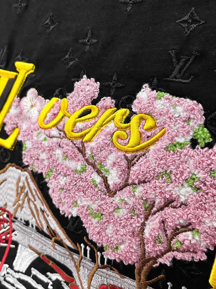 ルイ・ヴィトン LVイニシャル 立体刺繍 半袖 Tシャツ ブラック FS590 - 画像 (4)