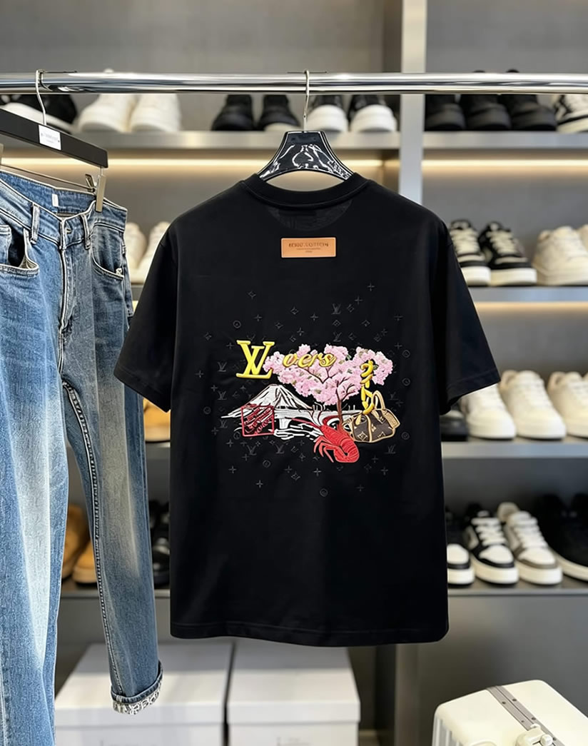 ルイ・ヴィトン LVイニシャル 立体刺繍 半袖 Tシャツ ブラック FS590 - 画像 (9)