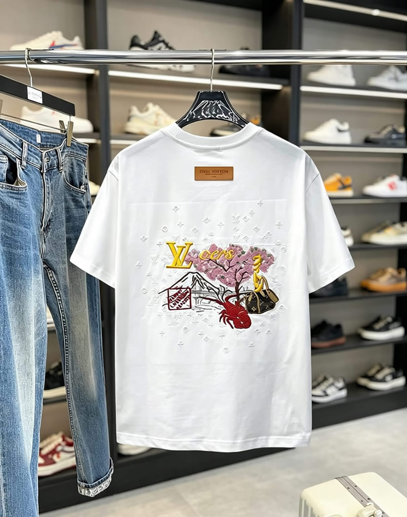 ルイ・ヴィトン LVイニシャル 立体刺繍 半袖 Tシャツ ホワイト FS591 - 画像 (2)
