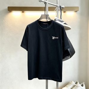ルイ・ヴィトン LV Lovers 刺繍 半袖 Tシャツ ブラック FS592