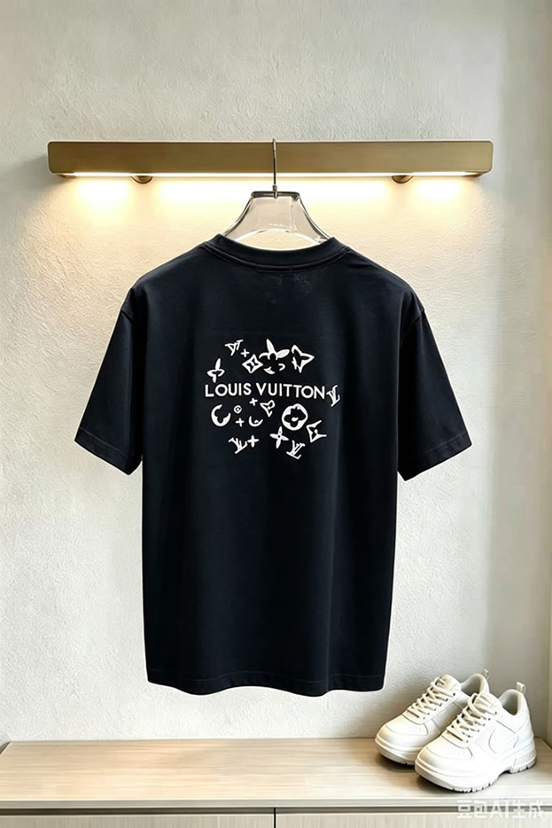 ルイ・ヴィトン LV Lovers 刺繍 半袖 Tシャツ ブラック FS592 - 画像 (4)
