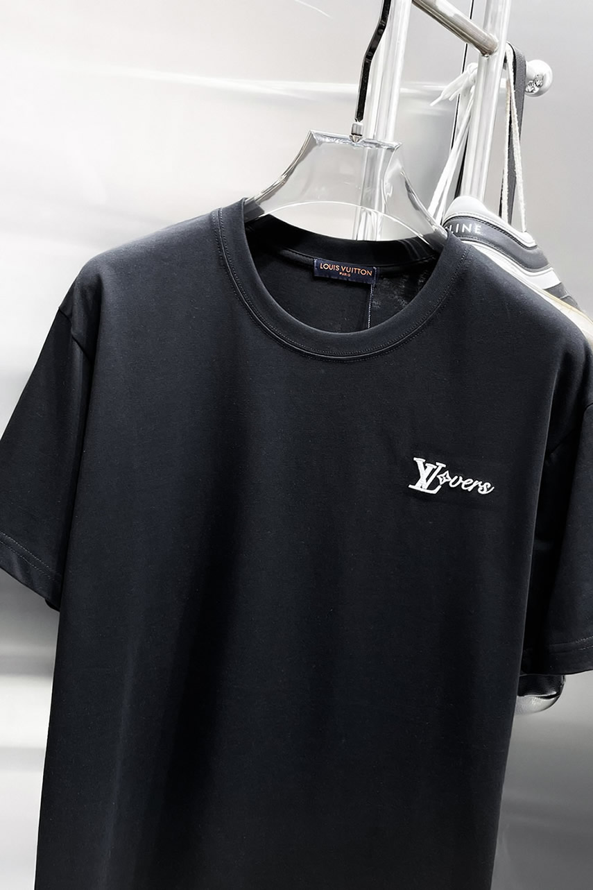ルイ・ヴィトン LV Lovers 刺繍 半袖 Tシャツ ブラック FS592 - 画像 (5)