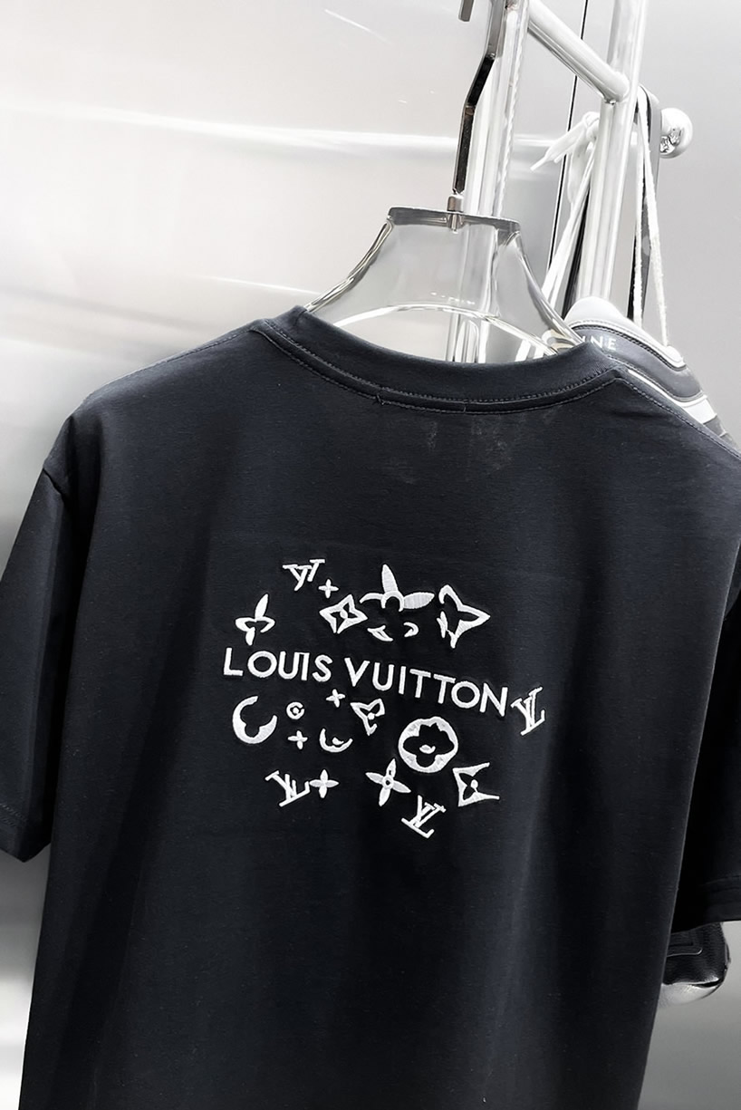 ルイ・ヴィトン LV Lovers 刺繍 半袖 Tシャツ ブラック FS592 - 画像 (6)