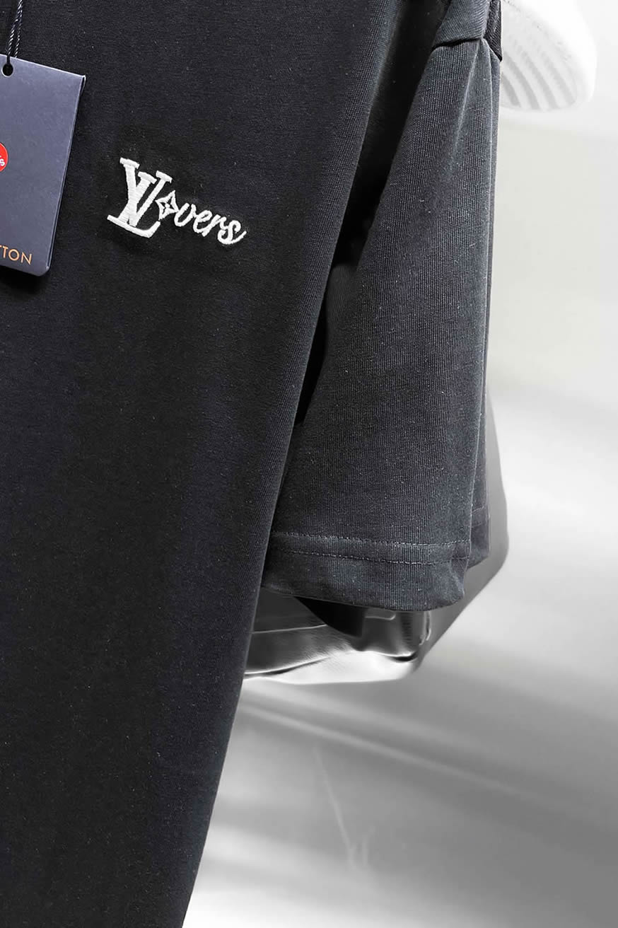 ルイ・ヴィトン LV Lovers 刺繍 半袖 Tシャツ ブラック FS592 - 画像 (7)