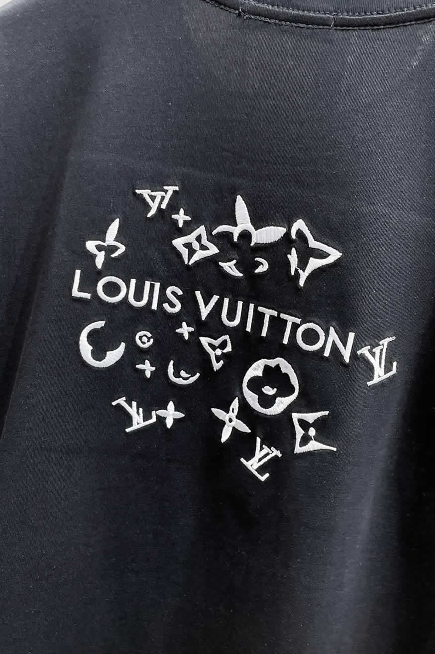 ルイ・ヴィトン LV Lovers 刺繍 半袖 Tシャツ ブラック FS592 - 画像 (9)