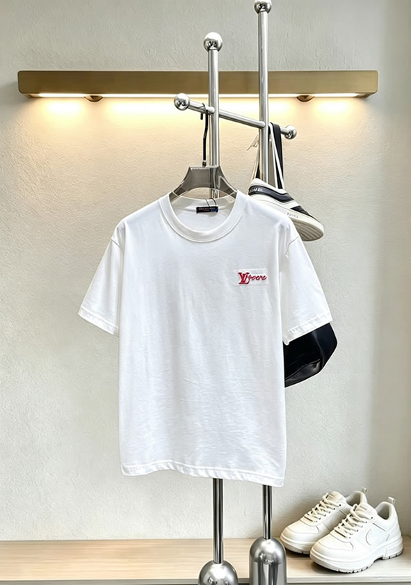 ルイ・ヴィトン LV Lovers 刺繍 半袖 Tシャツ ホワイト FS593
