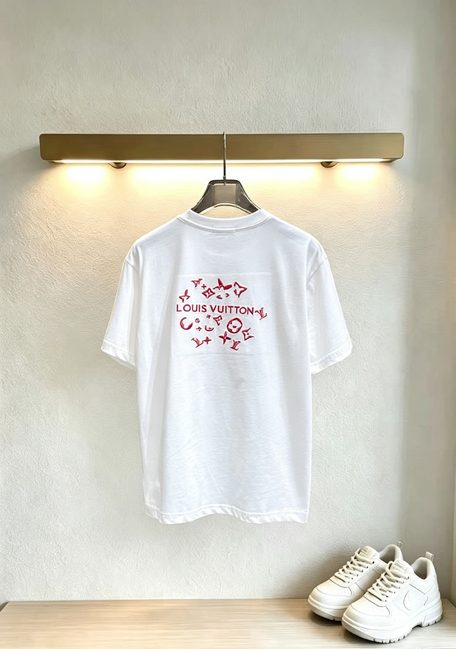ルイ・ヴィトン LV Lovers 刺繍 半袖 Tシャツ ホワイト FS593 - 画像 (2)